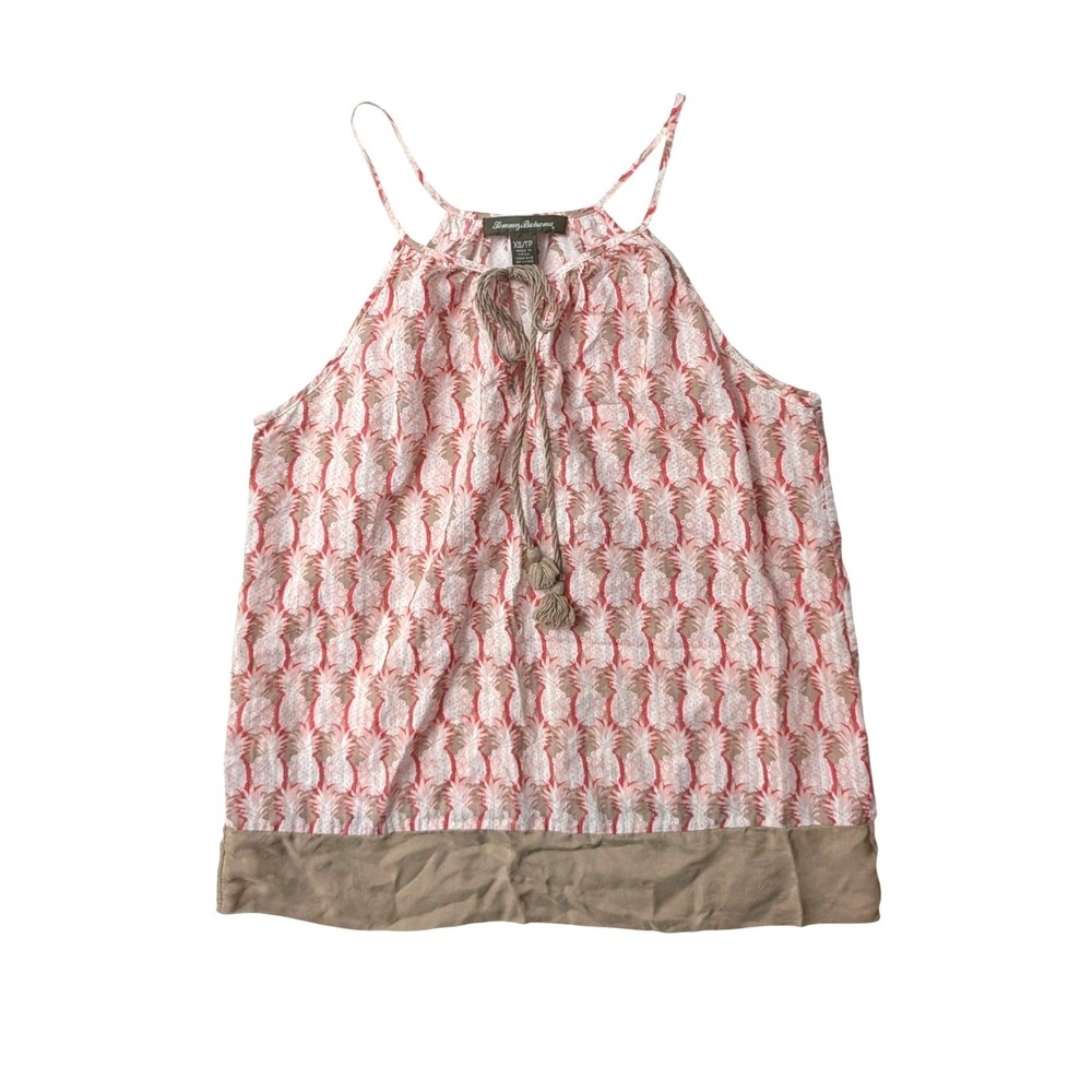 Tommy Bahama Pineapple Print Halter Top Tassel Tie Cotton Resortwear Pink XS